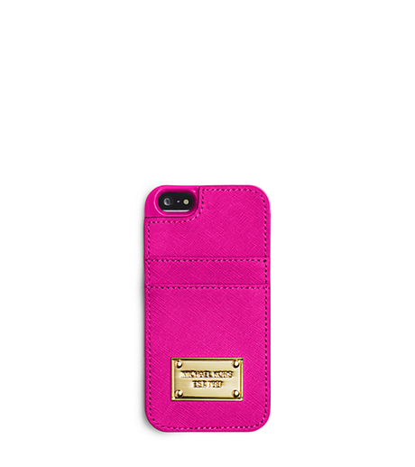 Saffiano Leather Pocket Phone Case - RASPBERRY - 32F4GELL5L