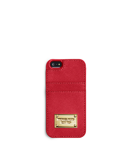 Saffiano Leather Pocket Phone Case - RED - 32F4GELL5L