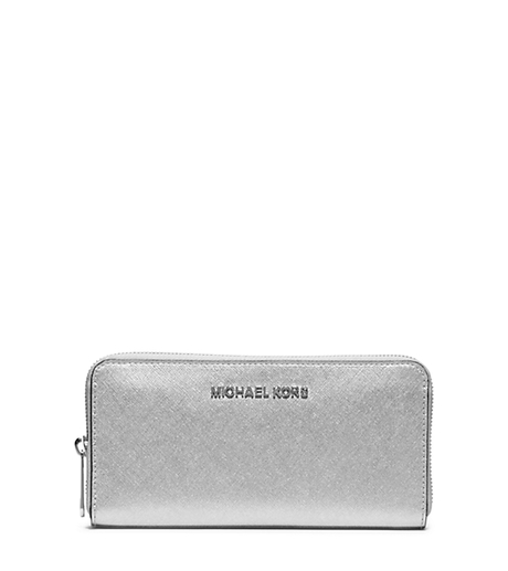 Jet Set Travel Metallic Leather Continental Wallet - SILVER - 32F4STVE3M