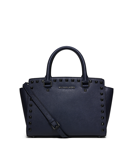 Selma Medium Studded Leather Satchel - NAVY - 30F5TSMS2L