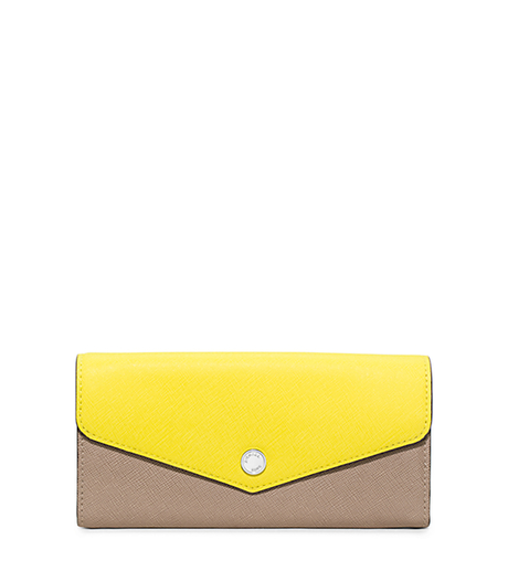 Greenwich Saffiano Leather Wallet - DK TAUPE/CANARY - 32H5SGRE2U