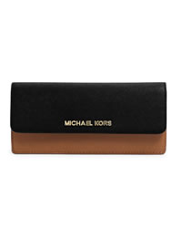 MICHAEL Michael Kors Jet Set Flat Travel Wallet - BLACK/LUGGAGE - 32T4GTVE7T