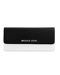 MICHAEL Michael Kors Jet Set Travel Flat Wallet - BLACK/OPTIC WHITE - 32T4STVE7T
