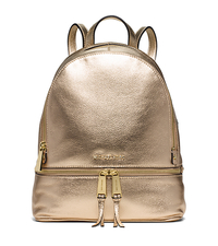 Rhea Medium Metallic-Leather Backpack - PALE GOLD - 30S6MEZB1M