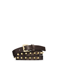Studded Saffiano Leather Belt - BROWN - 29553355